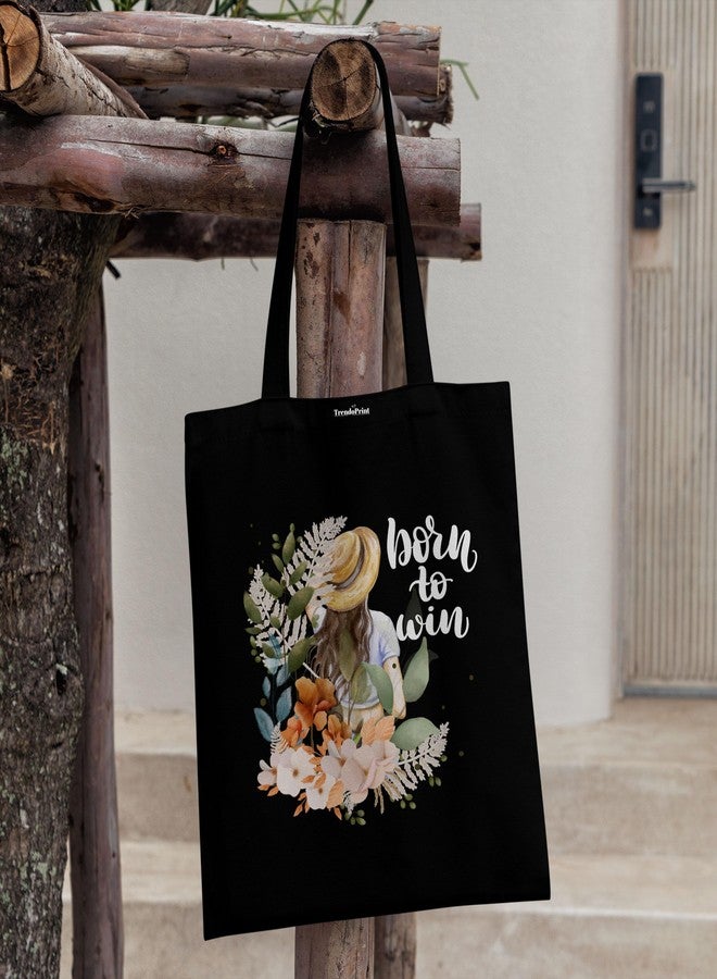 TrendoPrint Canvas Black Tote Bags for Women with Zip 15Kgs Capacity, College Bag for Girls, 100% Organic Cotton Tote Bag for Shopping, Travel &Beach BT25-01 - Image 4